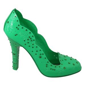 Dolce & Gabbana Green Crystal Floral CINDERELLA Heels Women's Shoes